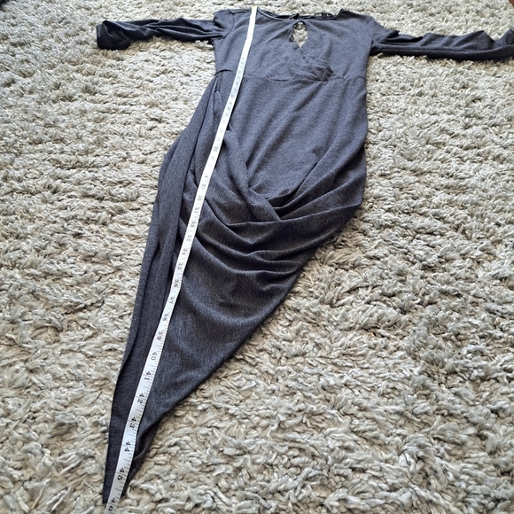 GUESS | Dark grey front key hole & black pleather trim draped style dress - Picture 8 of 15